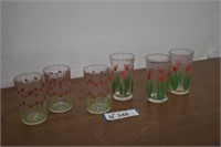 Six Vintage Floral Juice Glasses