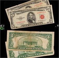 Group of 2 $5 United States Notes, 1953A and 1953B