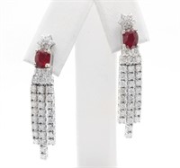 $ 9800 3.80 CT Ruby Diamond Earrings 14 Kt