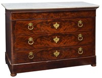 FRENCH CHARLES X MAHOGANY MARBLE TOP COMMODE