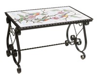 FRENCH WROUGHT IRON TILED COFFEE TABLE, SIGNED