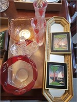 Lot of Red Glassware, Beach Pictures, Decor