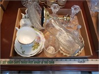 Lot of Clear Glassware, Plates, Candle Holders