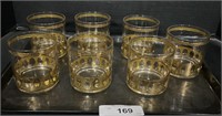 7 Antique Culver Gold Decorated Whiskey Glasses.