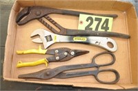 Large pliers, adj. wrench, and snips (1 LOT)