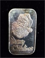1986 Merry Christmas one Troy Oz .999 Bar Ingot