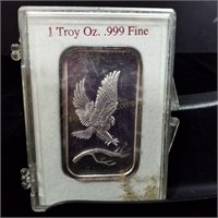 1 Troy Oz. .999 Fine Silver Bar Ingot w/Eagle