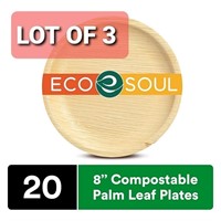 New Lot of 3, ECO SOUL 100% Compostable 8 inch Pal