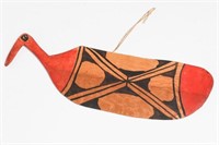 Ethnographic Tribal Painted Paddle w. Bird Handle