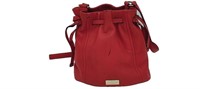 Red Flat Grain Soft Leather Bucket Bag