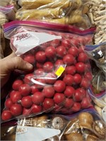 Bag of red wooden balls