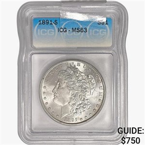 1891-S Morgan Silver Dollar ICG MS63