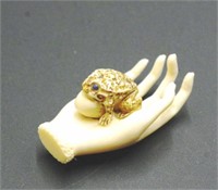 Antique Japanese carved ivory hand & frog netsuke