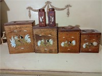 Vintage 4 piece wooden nesting canister set with