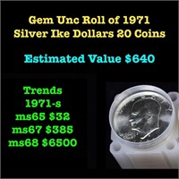 1971 Unc Roll of Silver Ike Eisenhower $1 20 coins