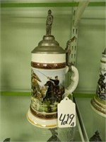 German Military Scene w/ Soldier Lid Litho Stein