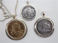(3) USA Coin Pendants & One Chain-18" Long