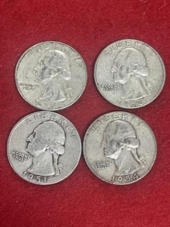 4 SILVER WASHINGTON QUARTERS