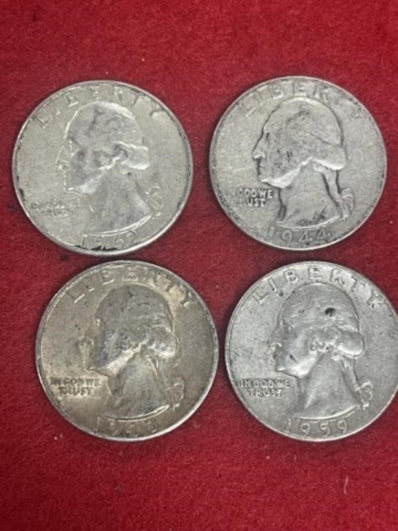 4 SILVER WASHINGTON QUARTERS