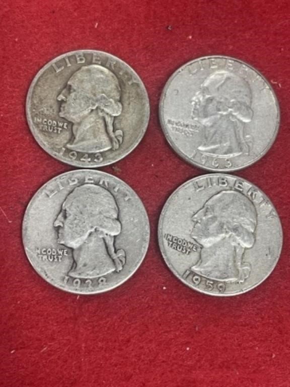 4 SILVER WASHINGTON QUARTERS