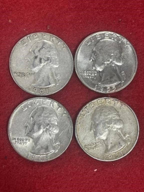 4 SILVER WASHINGTON QUARTERS