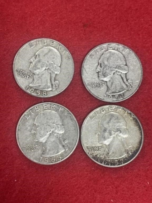 4 SILVER WASHINGTON QUARTERS