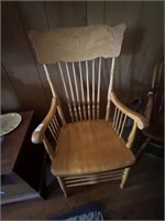 2 Wood Press Back Arm Chairs
