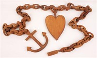 CARVED WOODEN CHAIN WITH HEART & ANCHOR