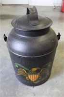 Metal milk can w/ hand painted decor - 12qt