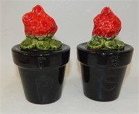 Large Black Flower Pots with Red Geraniums
