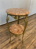 Marble Top Gilt Double Tier Occasional Table