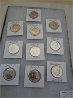 10 Kennedy Half Dollars 2017 Letter & Carted