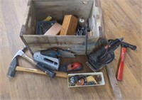Wood crate with miscellaneous tools