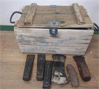 Wood box with handles and ax heads