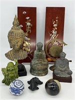 Lot Oriental Decor, Buddha Statues, Pottery Ball