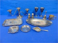 Lot Of Silver Plate, Lead Candelabra, Salt And