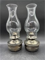 Pair of 2 Hurricane Lamps 12 inches Rare Find