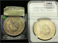 1947 & 1948 Cinco Pesos 90% Silver 3.47oz wSleeves