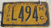 1957 Pennsylvania license plate.