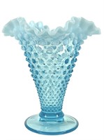 Fenton Light Blue Hobnail Ruffle Edge Vase