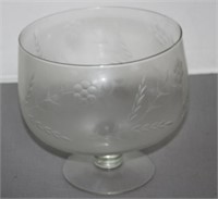 ETCHED GLASS FOOTED PUNCHBOWL W/CUPS & LADLE