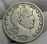 1913-D Barber Half Dollar VF
