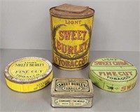 4 Tobacco tins including Sweet Burley store tin -