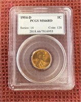 1954 D LINCOLN WHEAT CENT GRADED MS66RD