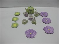 Painted Ceramic Flower Tea Set Tallest 4.5"