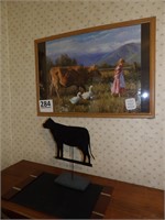 "The Cow" Framed Puzzle & Metal Cow Stand