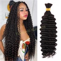 24 Deep Wave Human Hair Bulk  1b# Black