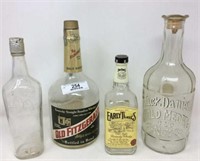 4 Old Empty Whiskey Bottles (1) US Navy Mess Tag