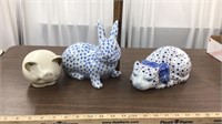 Porcelain Rabbit, Cat & pig