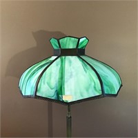 SLAG GLASS FLOOR LAMP WITH CAST IRON BASE